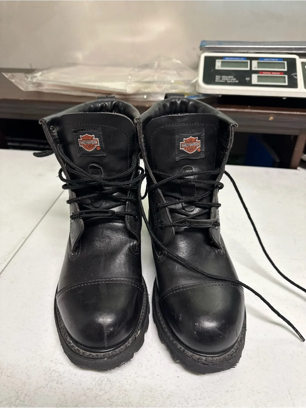 Harley-Davidson Black Leather Lace-Up Motorcycle Boots